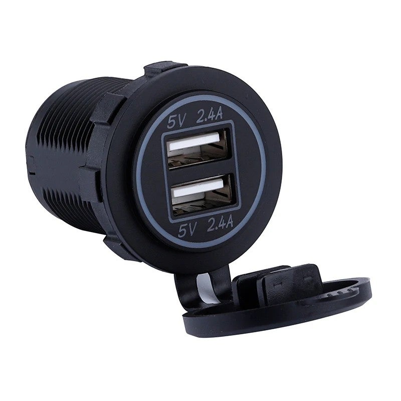 Bluejw Dual USB Car Charger 5V/2.4A QC3.0, Convex Blue LED Ring Light, Fast Automobile Charging Socket Adapter - Image 1